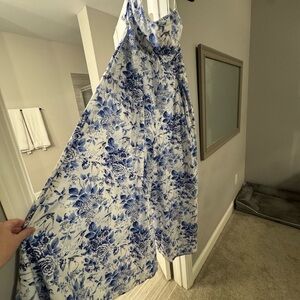 fab'rik Blue and White Floral Wide Leg Jumpsuit